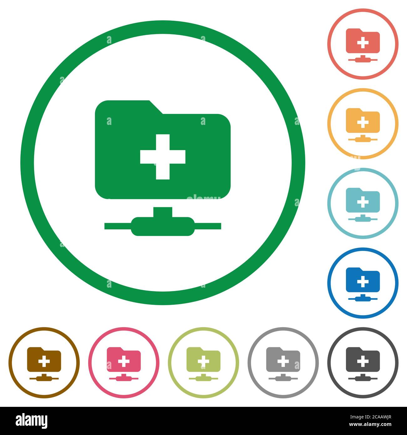 FTP create folder flat color icons in round outlines on white background Stock Vector