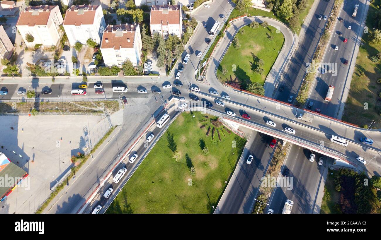 aerial view of double lane ring road and vehicles Stock Photo