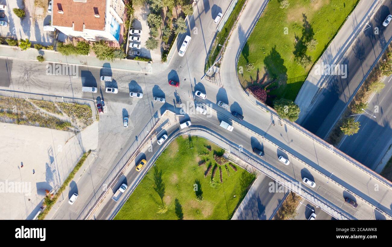 aerial view of double lane ring road and vehicles Stock Photo