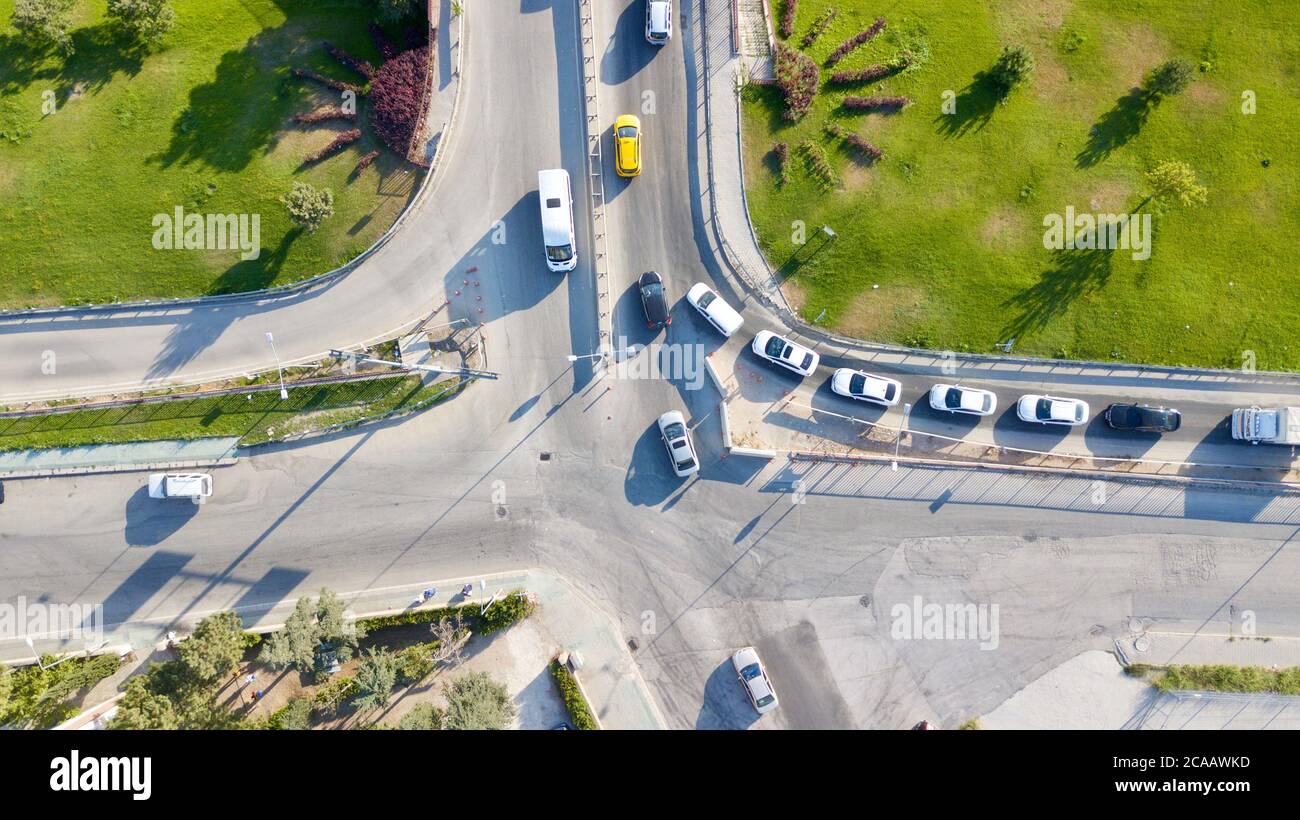 aerial view of double lane ring road and vehicles Stock Photo