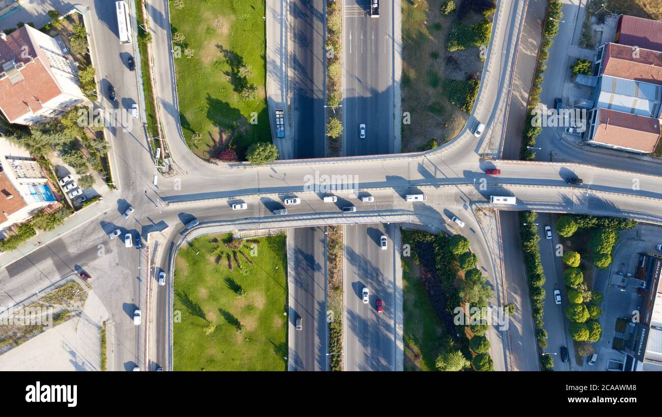 aerial view of double lane ring road and vehicles Stock Photo