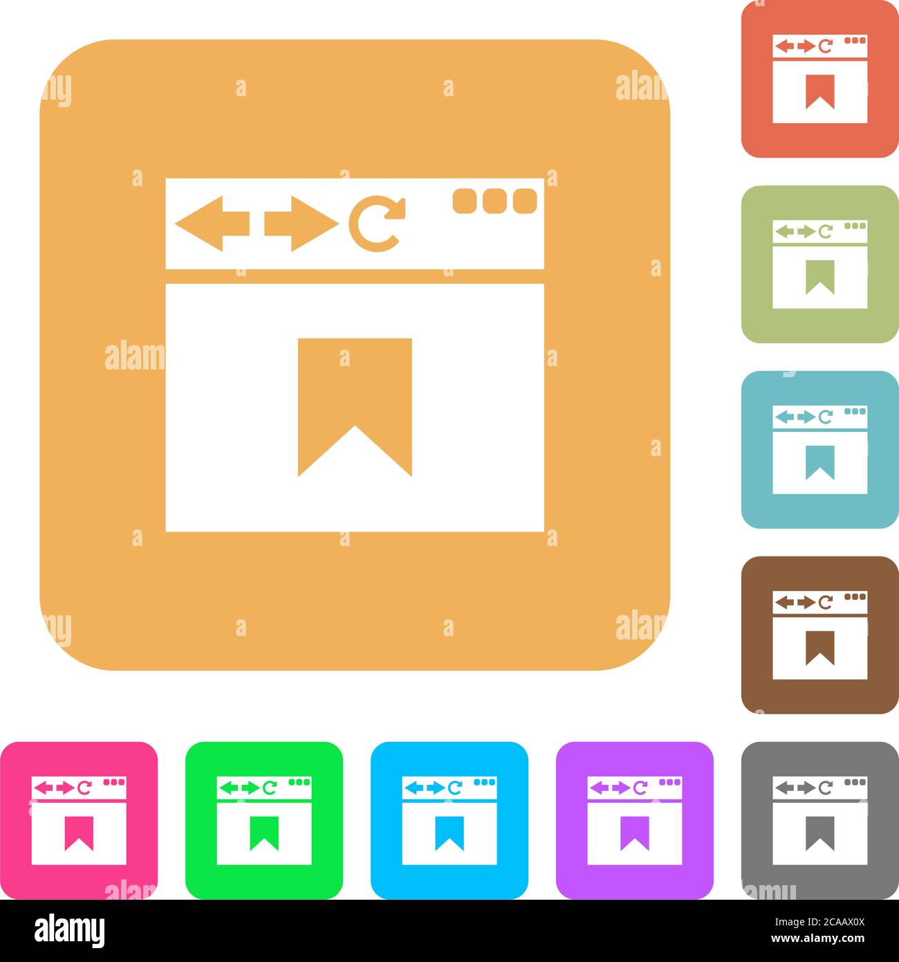 Browser bookmark flat icons on rounded square vivid color backgrounds. Stock Vector