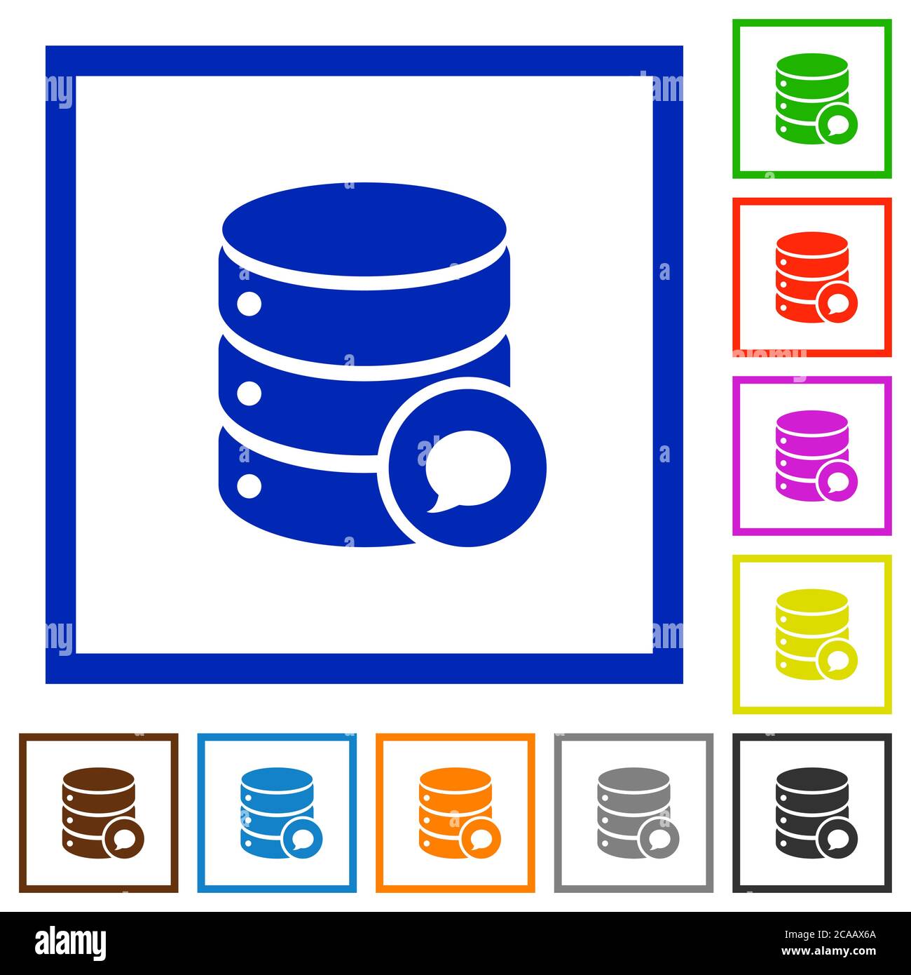 Database messages flat color icons in square frames on white background Stock Vector