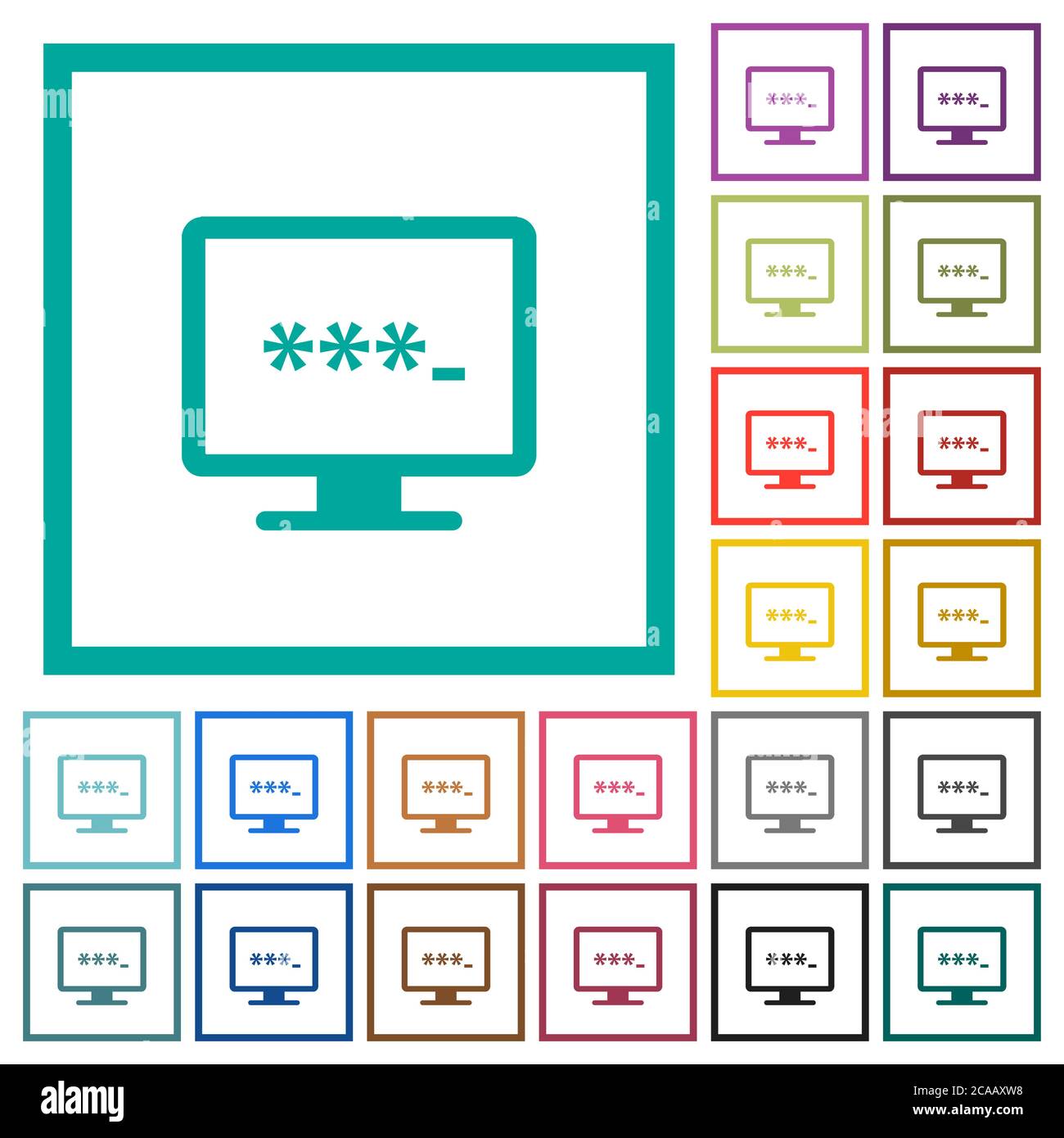 Entering to application flat color icons with quadrant frames on white ...