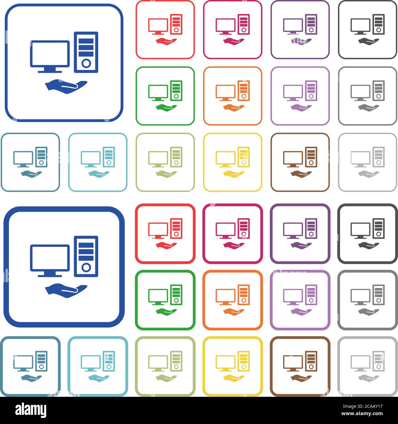 Shared computer color flat icons in rounded square frames. Thin and ...