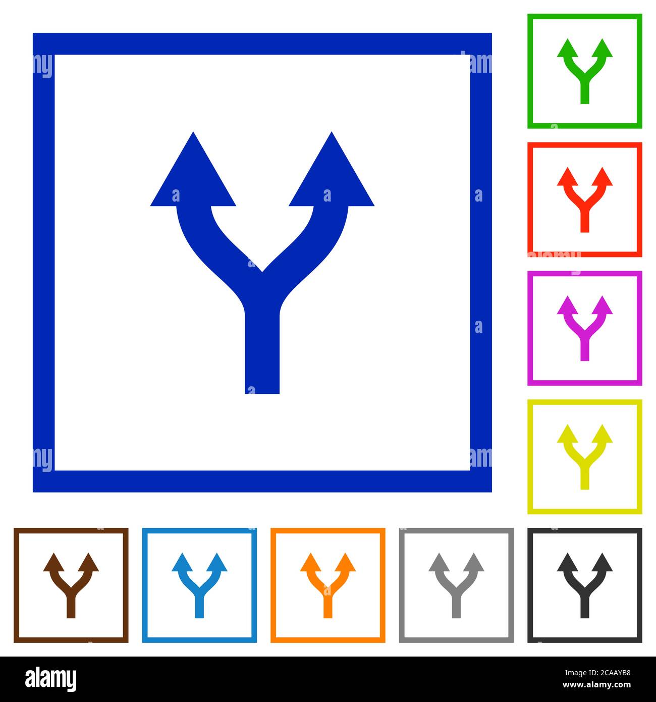 Split arrows up flat color icons in square frames on white background Stock Vector