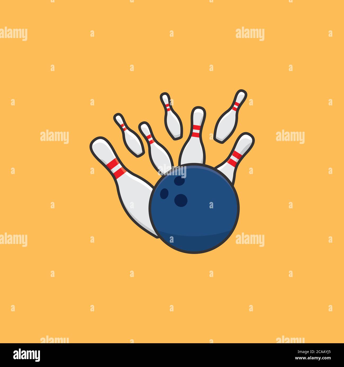 Bowling ball striking skittles vector illustration for bowling Day on