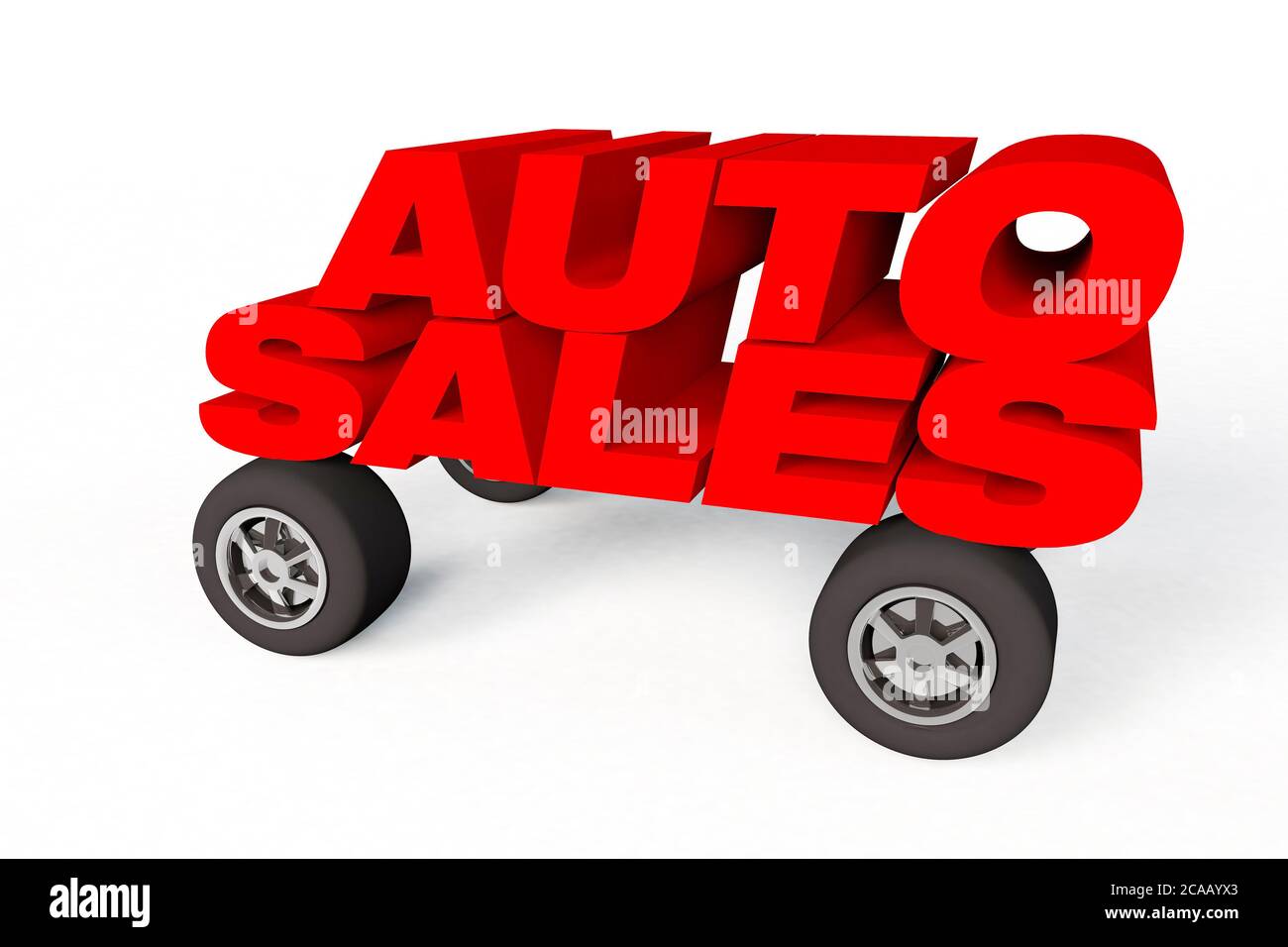 3d render of a car with auto sales words on a white background Stock Photo
