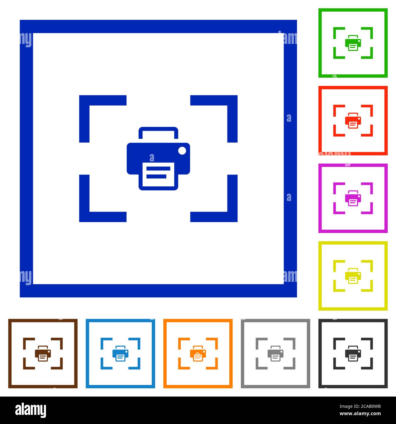 Camera print image flat color icons in square frames on white ...