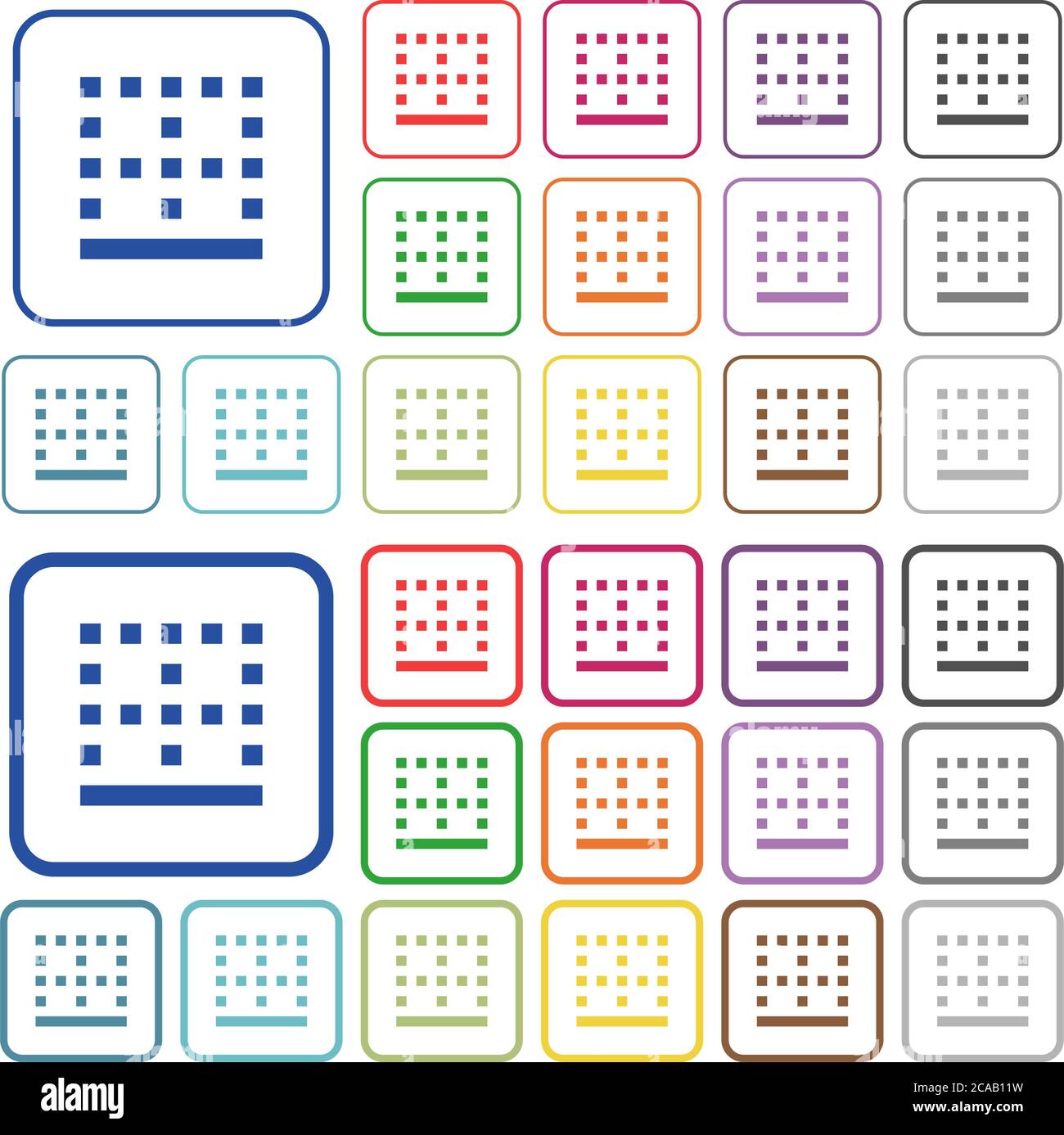 Bottom border color flat icons in rounded square frames. Thin and thick versions included. Stock Vector