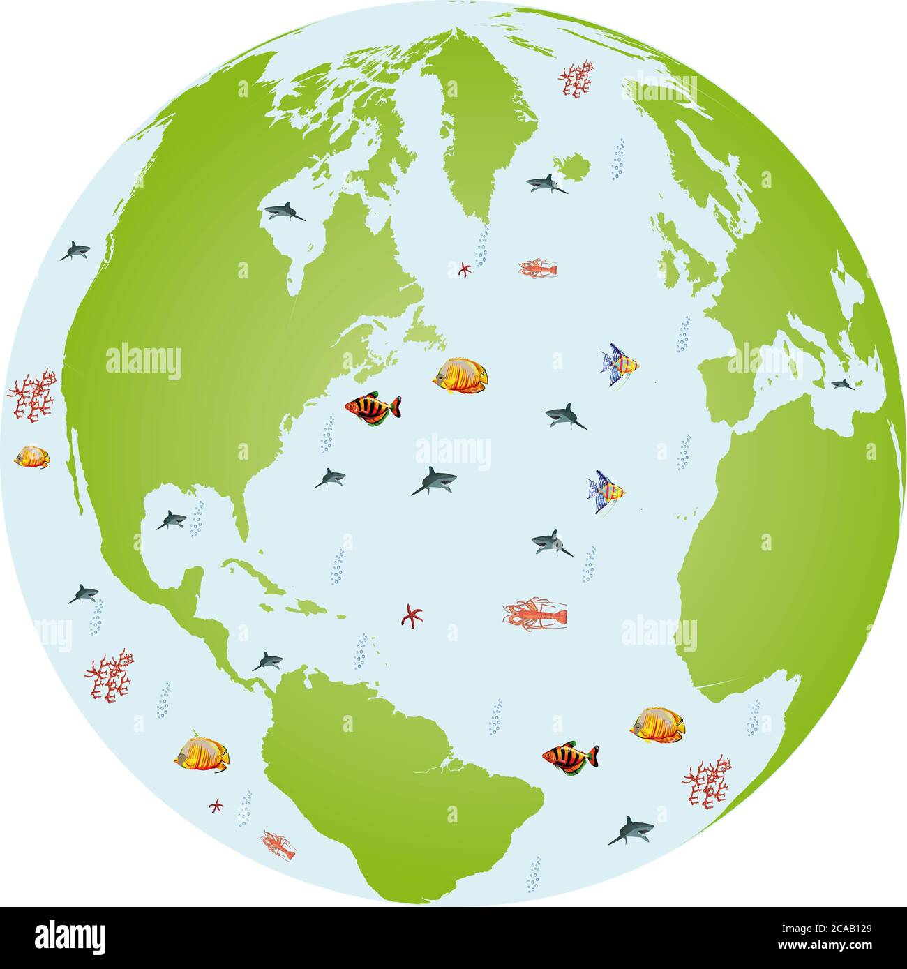 Illustration of the earth with fishes on it isolated on a white ...