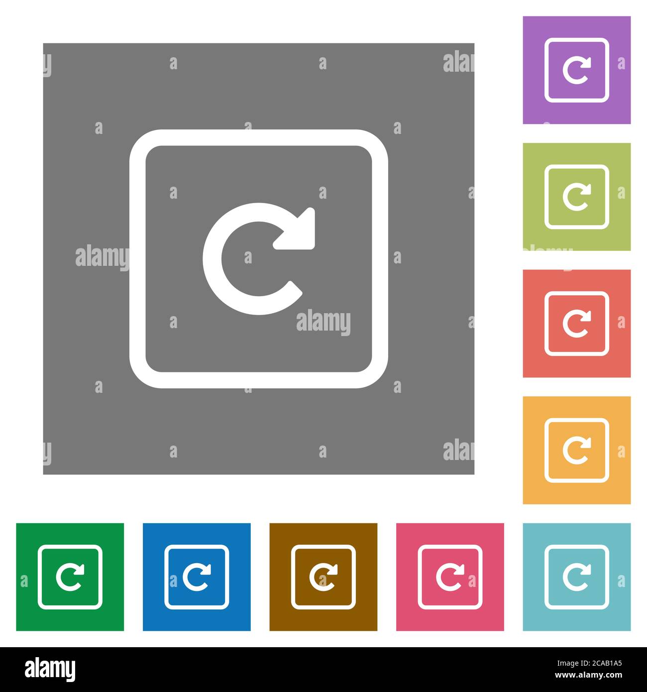Rotate object right flat icons on simple color square backgrounds Stock Vector