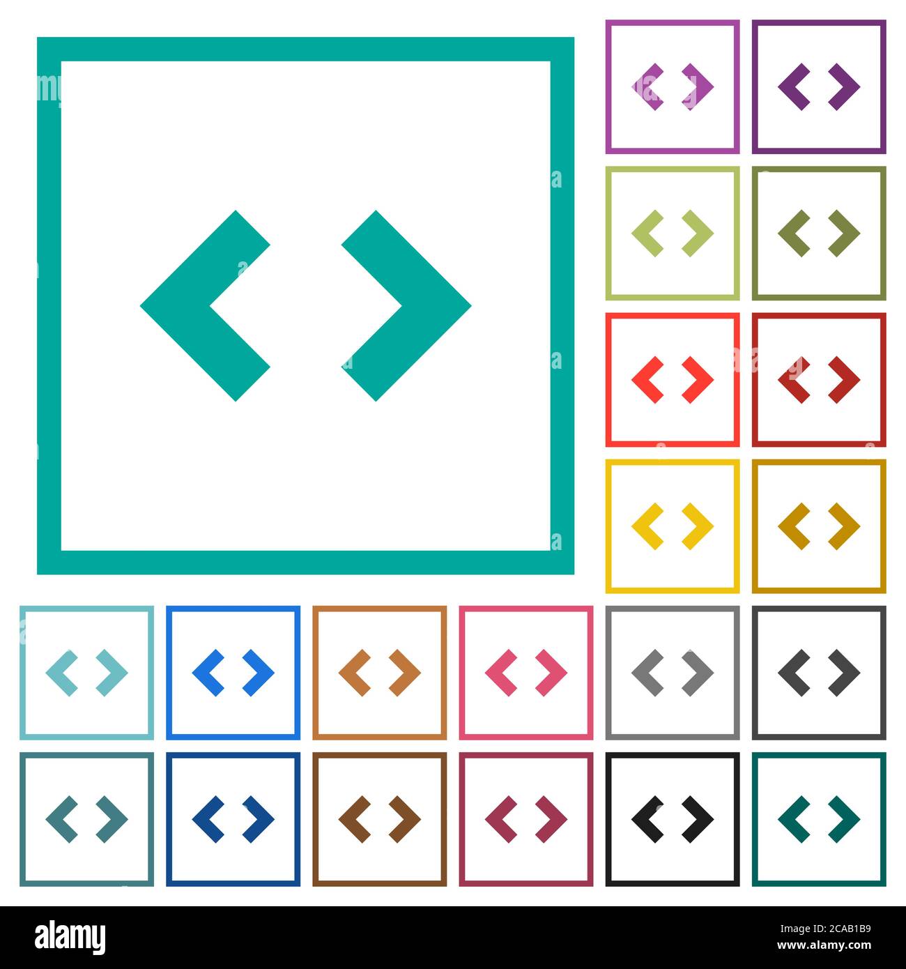 Script code flat color icons with quadrant frames on white background ...