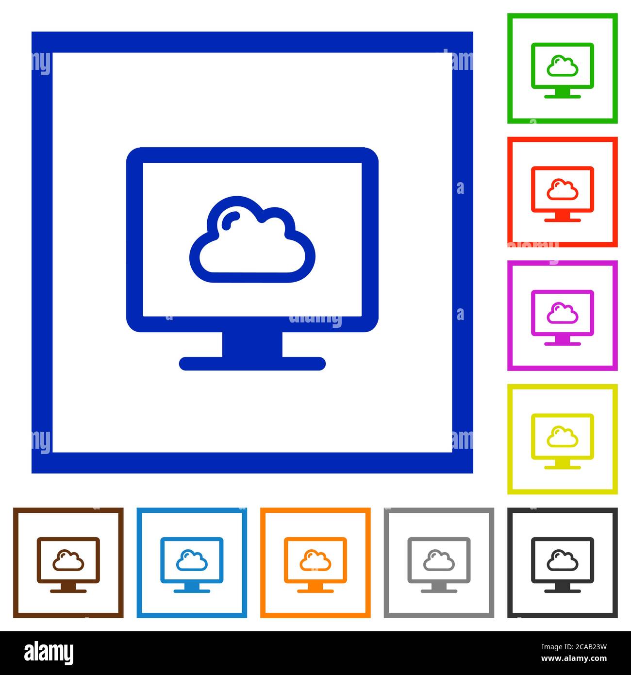 Cloud computing flat color icons in square frames on white background Stock Vector