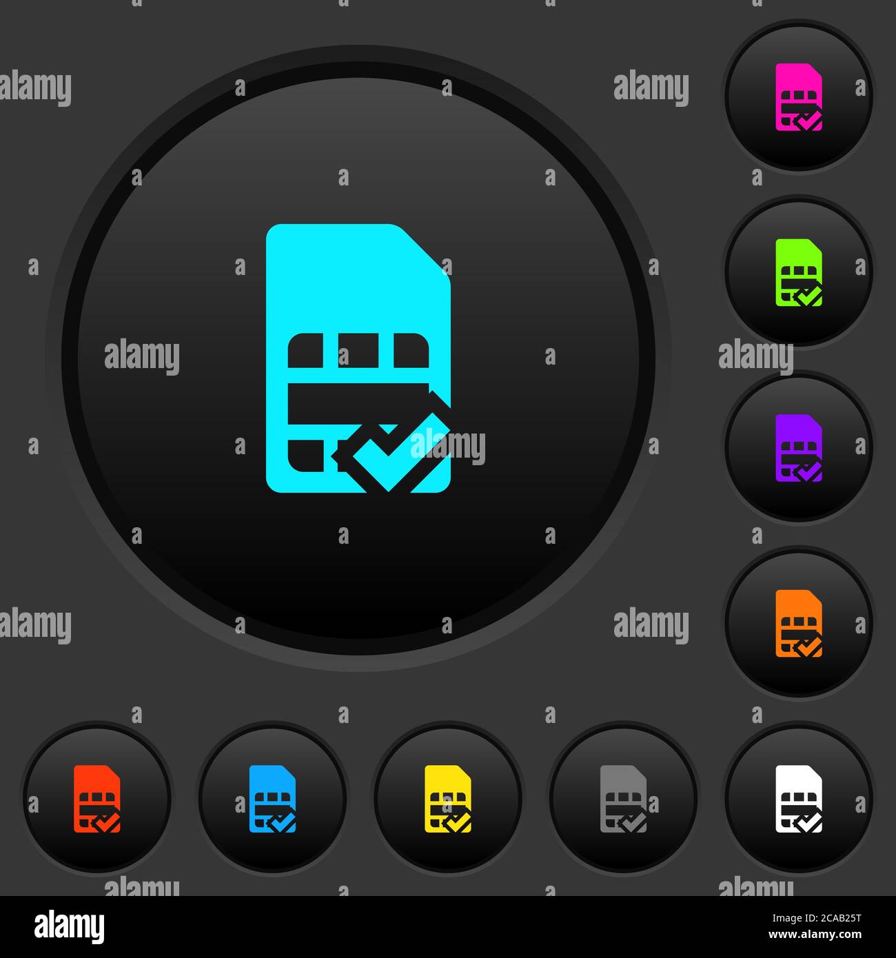 SIM card accepted dark push buttons with vivid color icons on dark grey ...