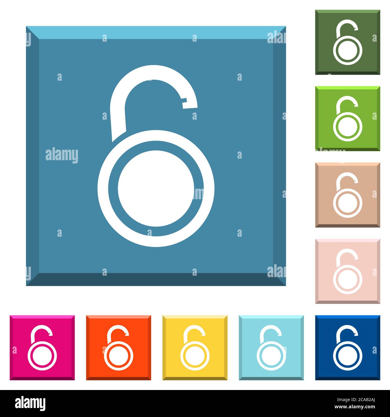 Unlocked round padlock white icons on edged square buttons in various ...