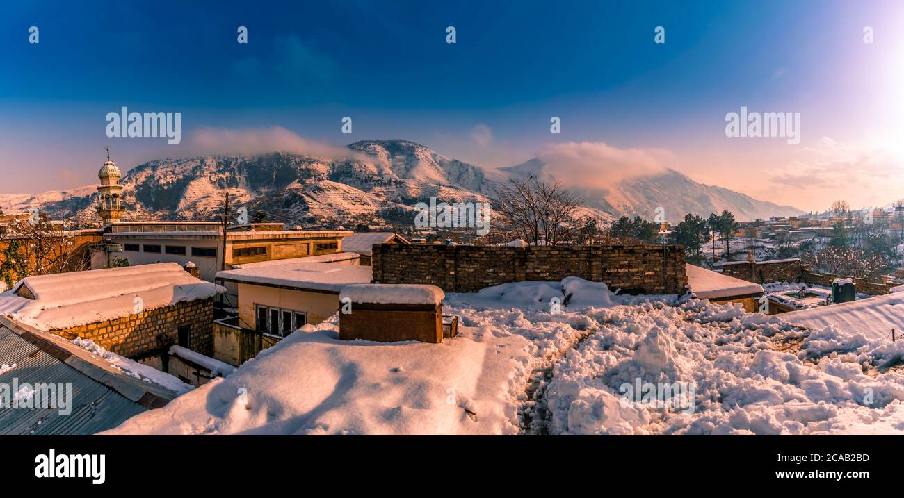 Panoramic View Of Heavy Snowfall In Abbottabad Pakistan Stock Photo panoramic-view-of-heavy-snowfall-in-abbottabad-pakistan-stock-photo