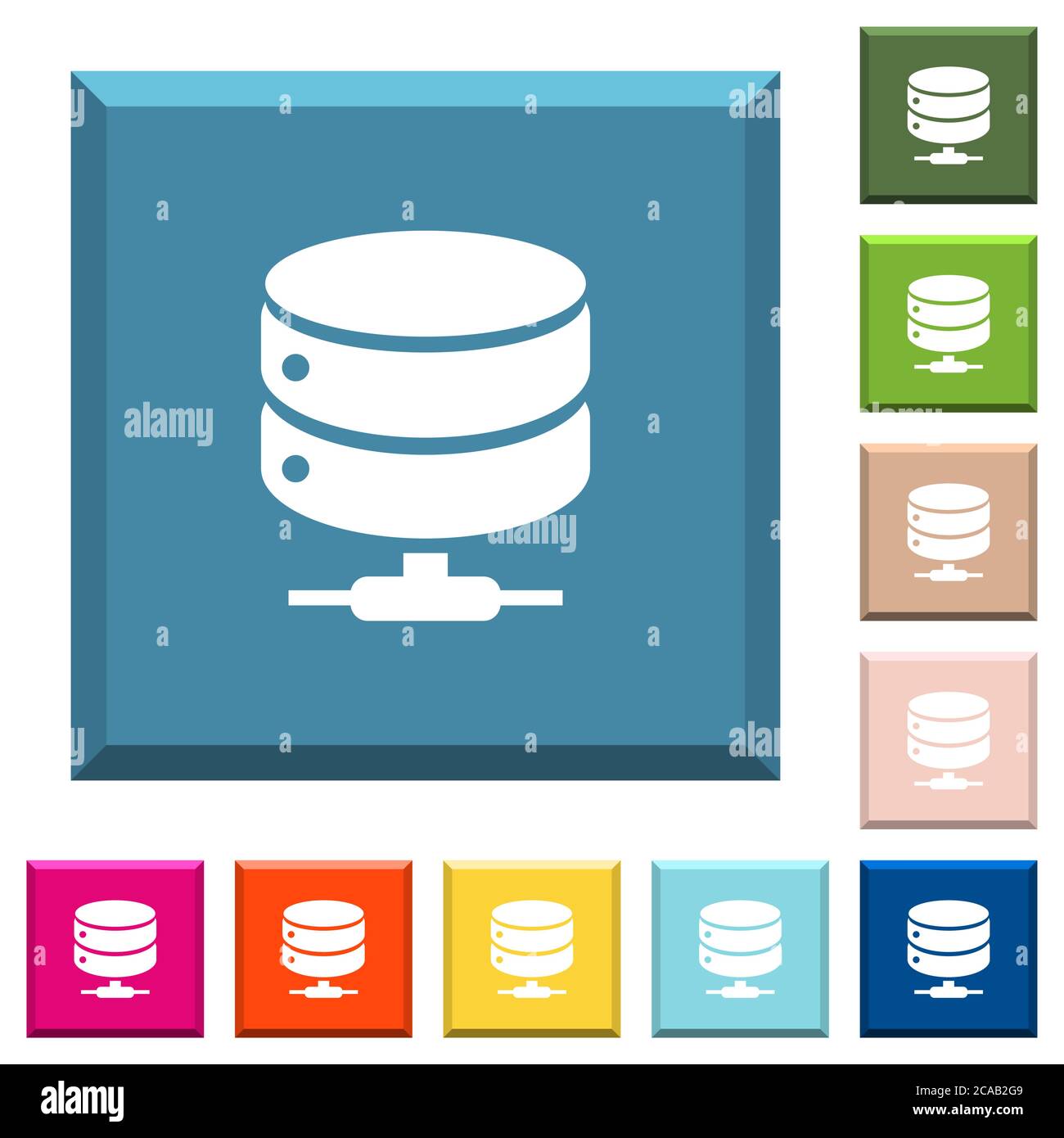 Network database white icons on edged square buttons in various trendy ...