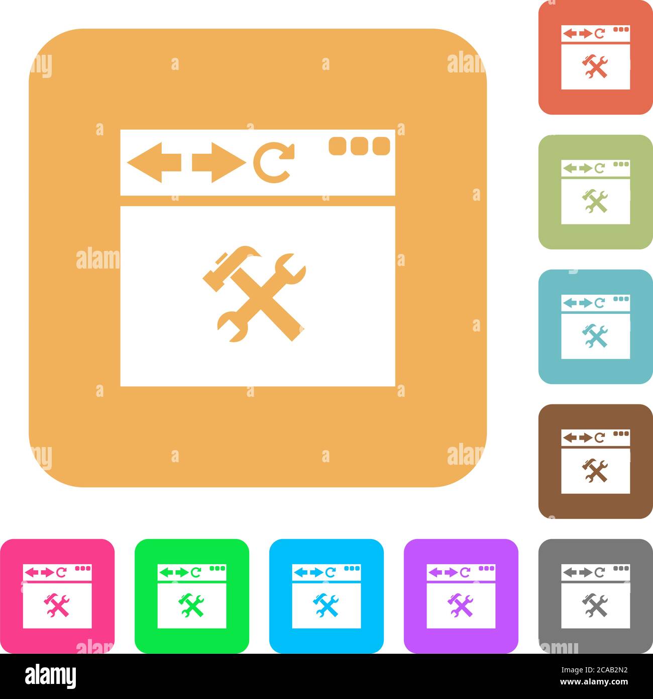 Browser tools flat icons on rounded square vivid color backgrounds. Stock Vector
