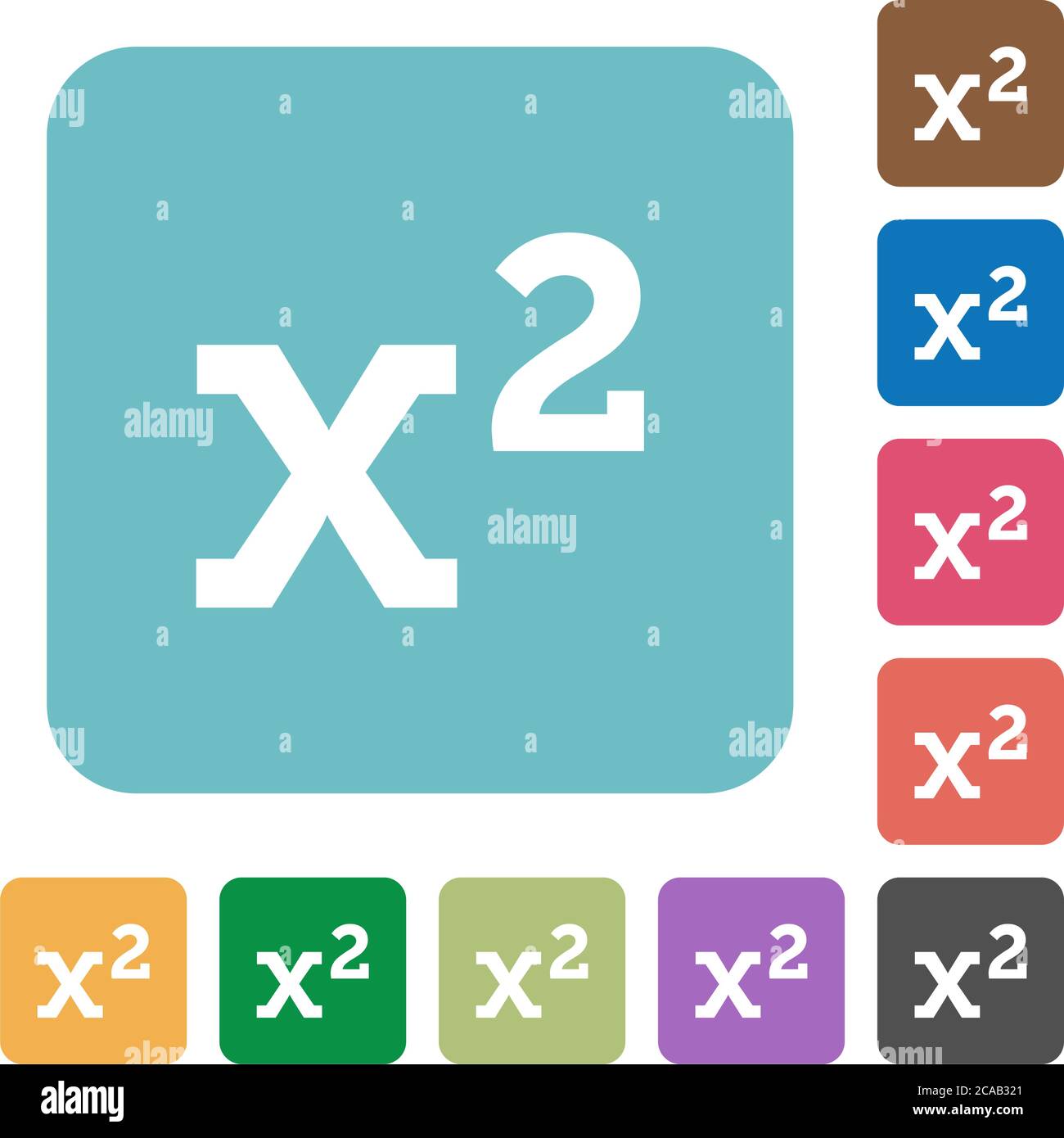 Math exponentiation white flat icons on color rounded square backgrounds Stock Vector