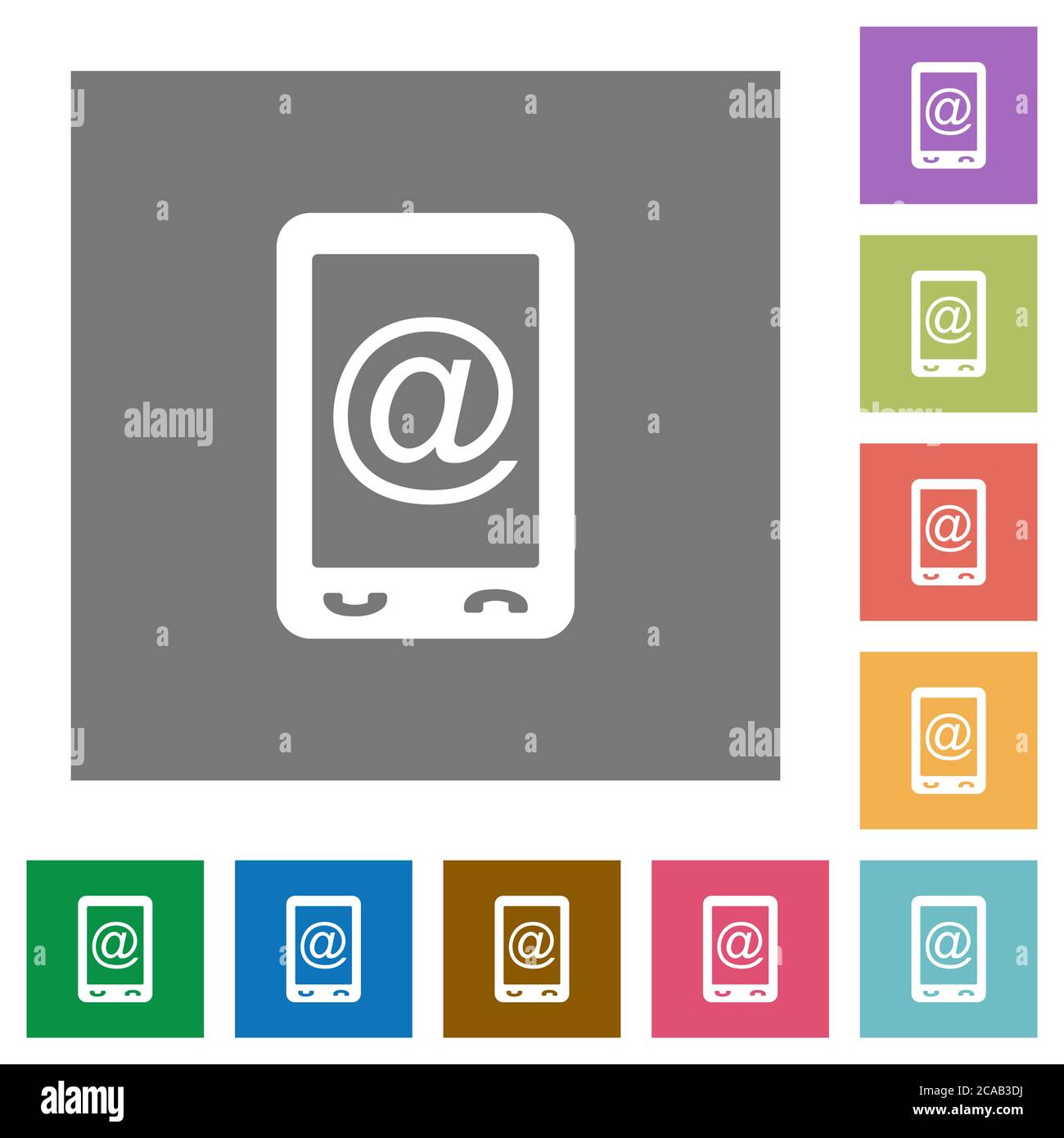 Mobile mailing flat icons on simple color square backgrounds Stock Vector