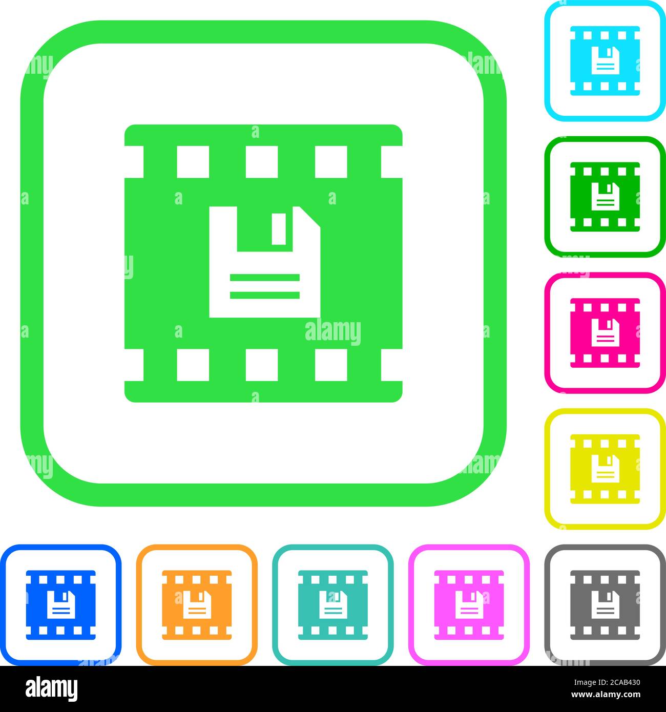 Save movie vivid colored flat icons in curved borders on white ...