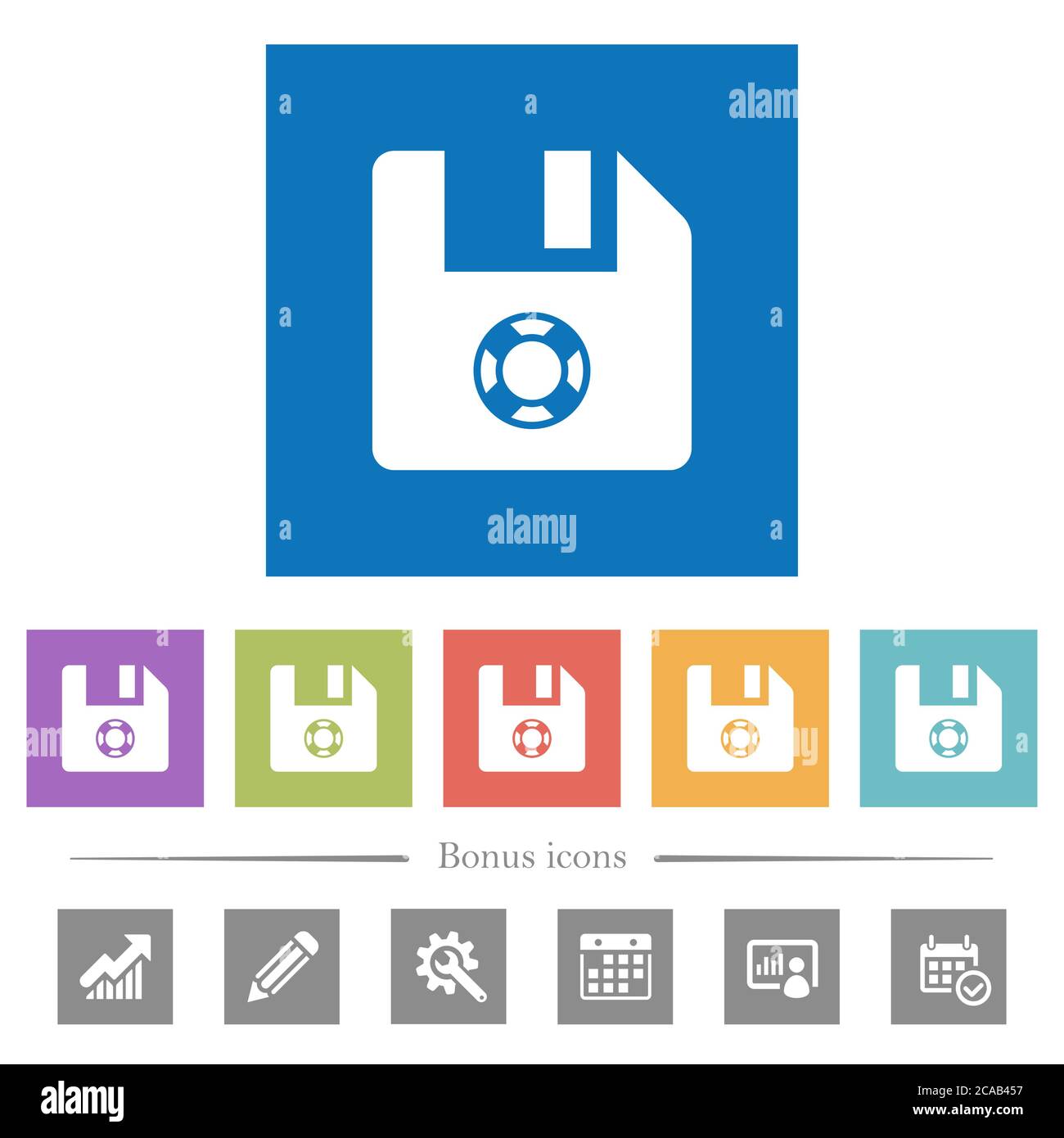 Help file flat white icons in square backgrounds. 6 bonus icons ...