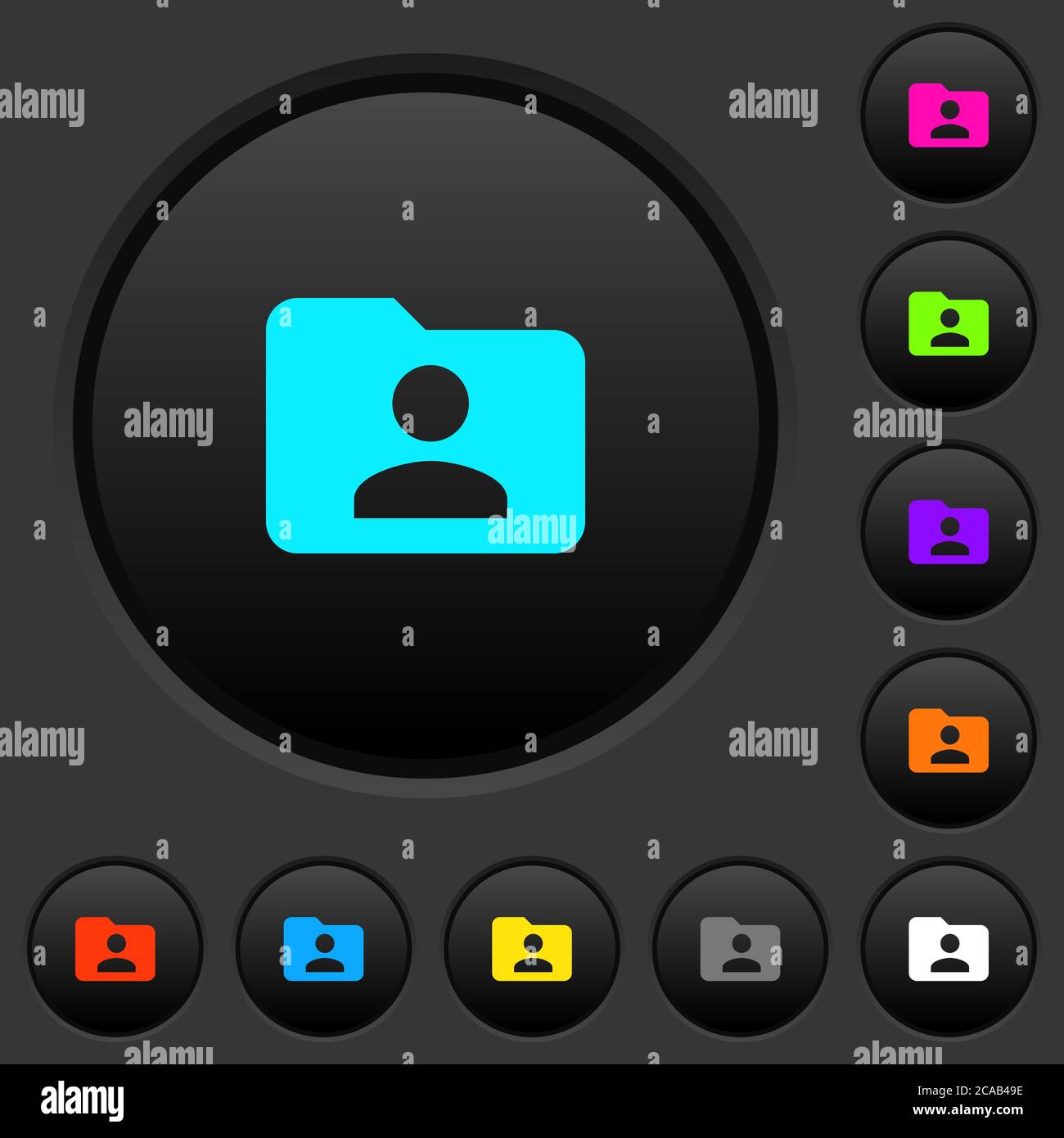 Folder owner dark push buttons with vivid color icons on dark grey ...
