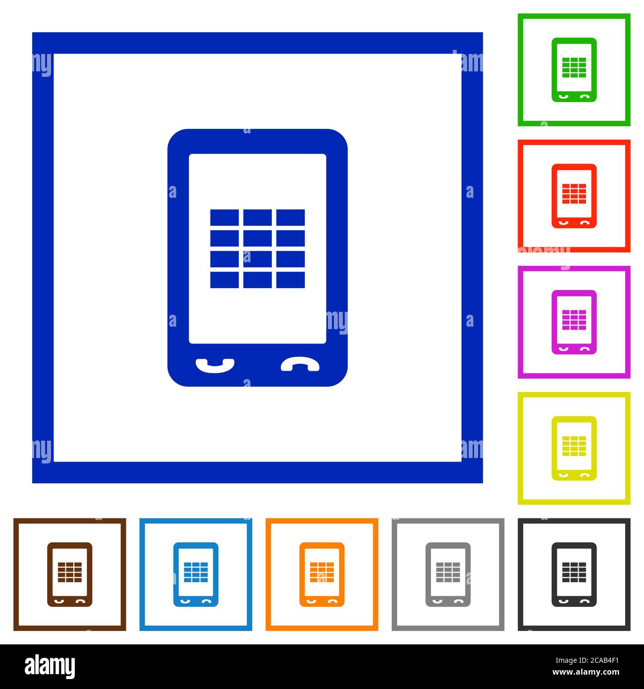 Mobile spreadsheet flat color icons in square frames on white background Stock Vector