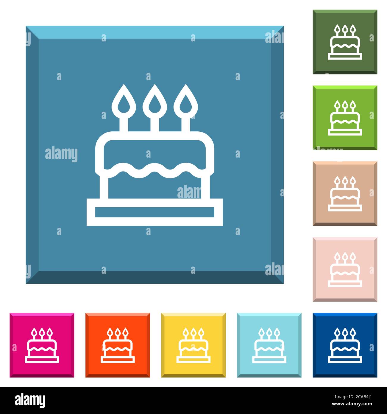 Birthday cake white icons on edged square buttons in various trendy ...