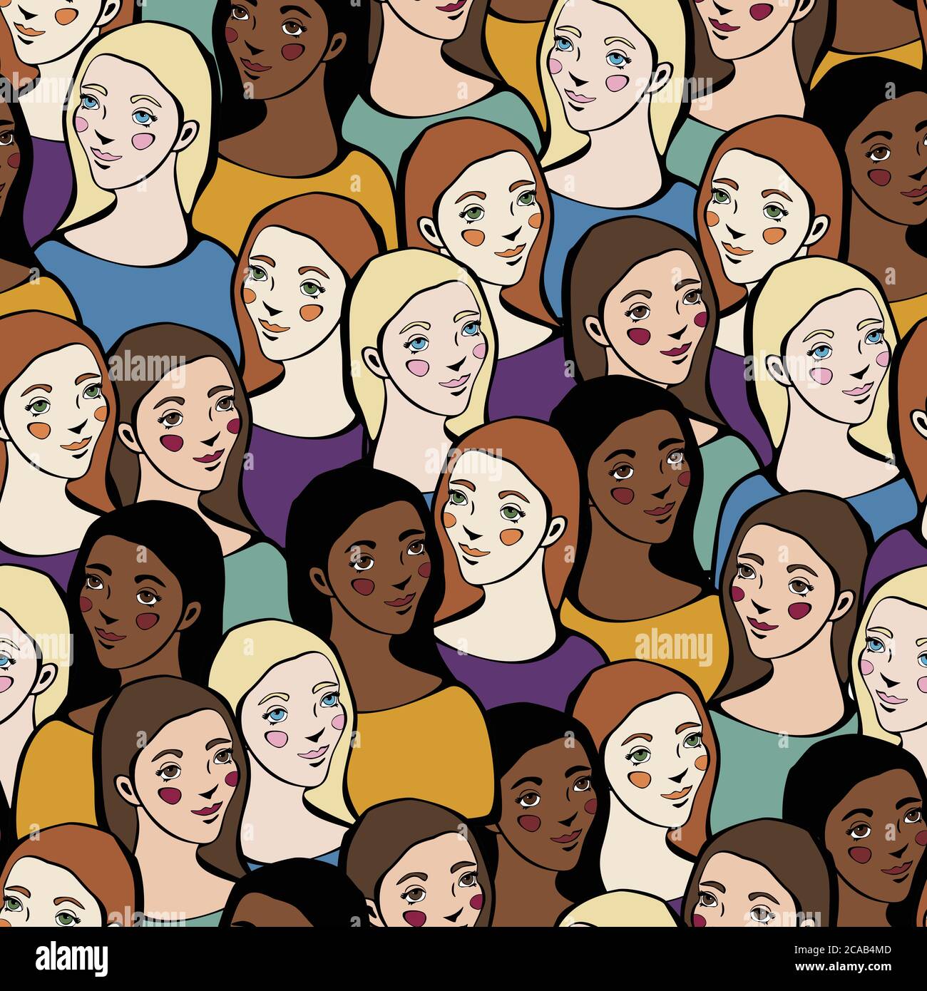 Vector seamless pattern with with women different nationalities and ...
