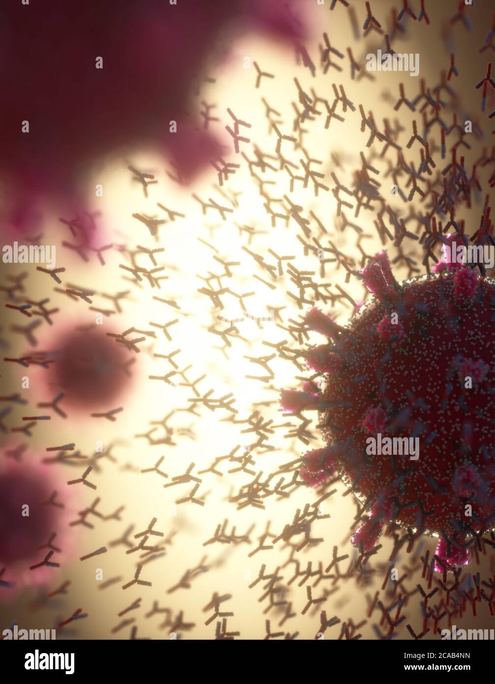 Immunological system, antibodies attacking the virus covid19. 3D