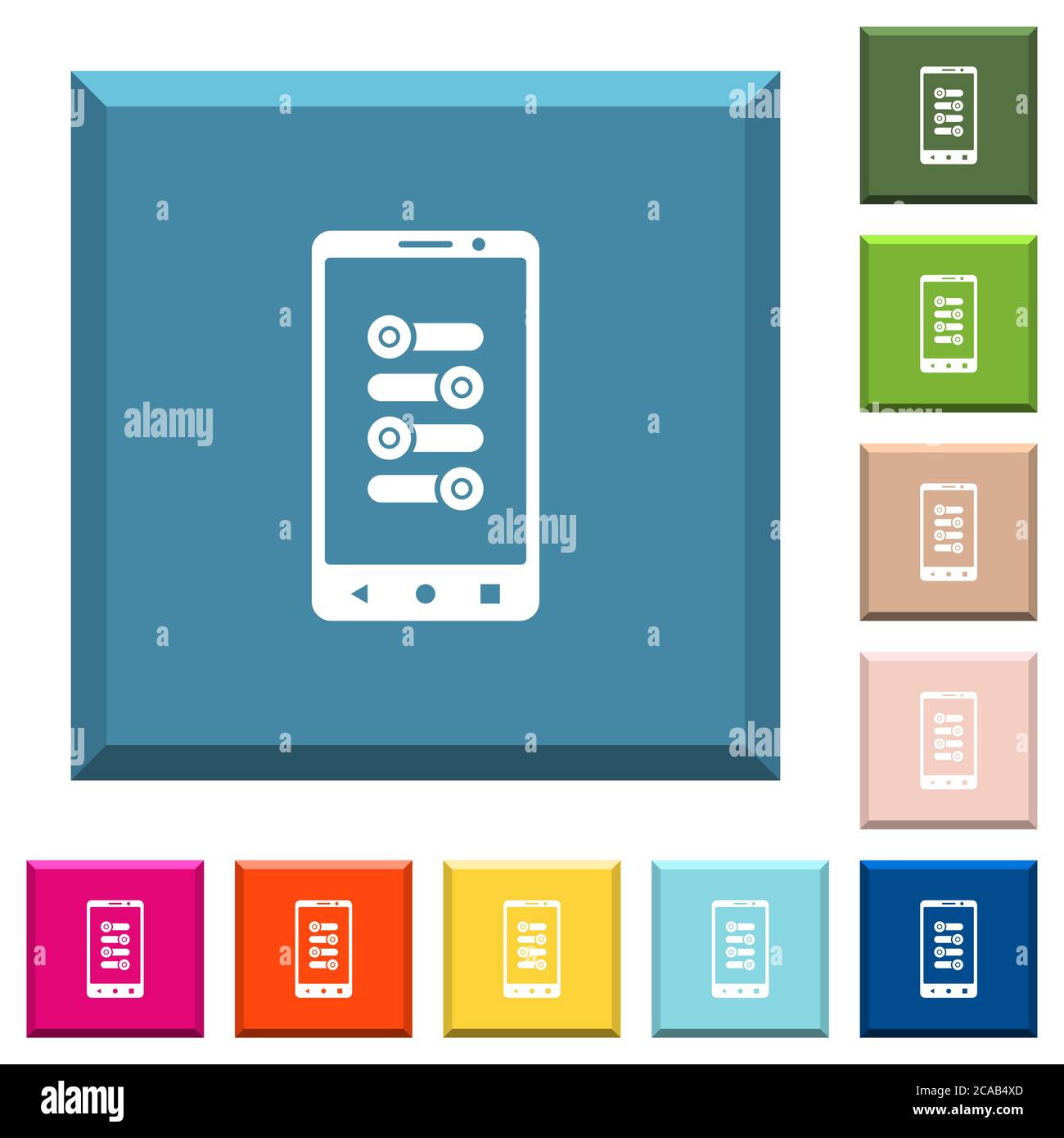 Mobile fine tune white icons on edged square buttons in various trendy ...