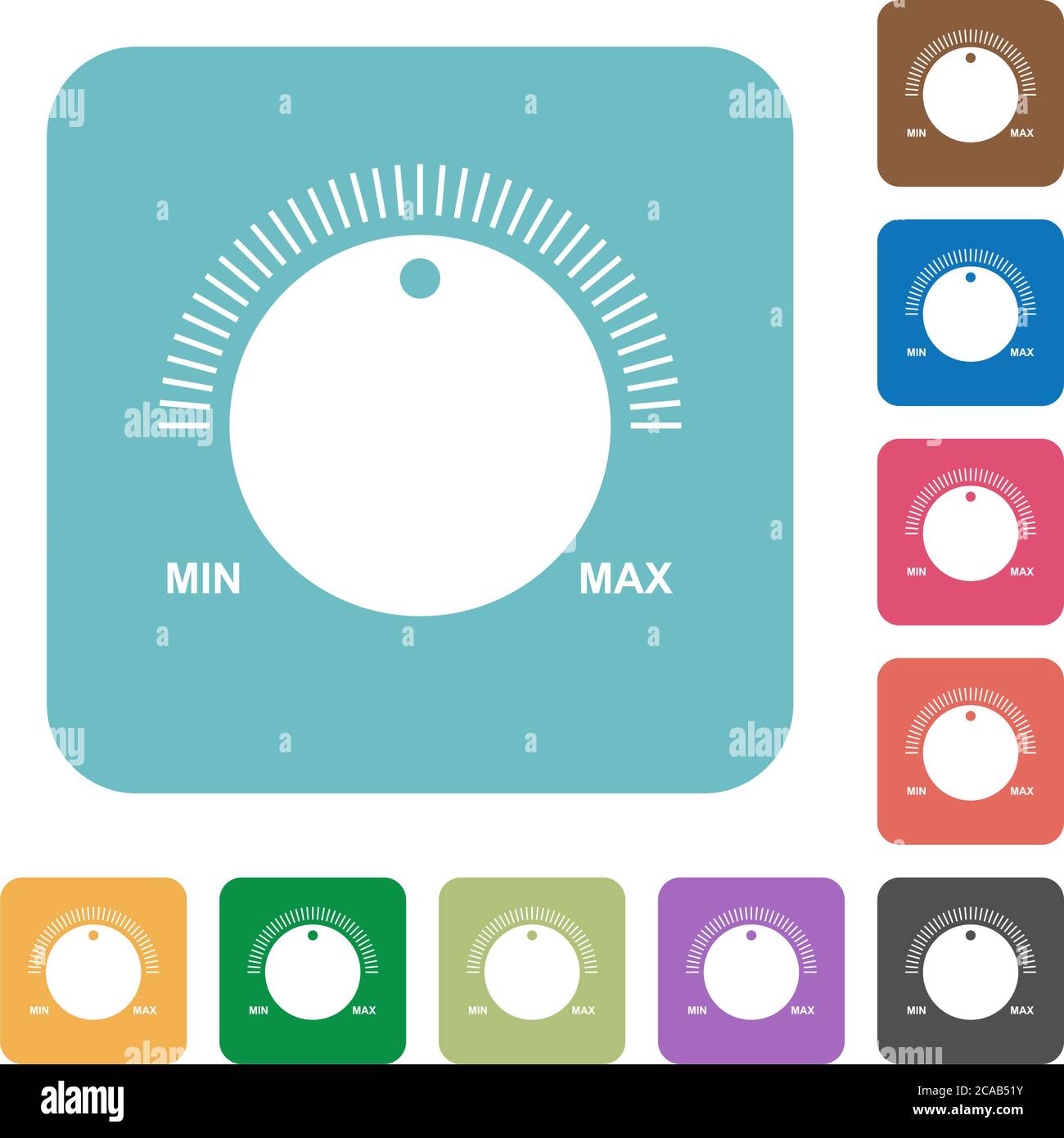 Volume control with captions white flat icons on color rounded square ...