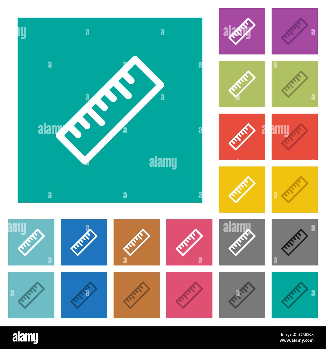 Ruler multi colored flat icons on plain square backgrounds. Included ...