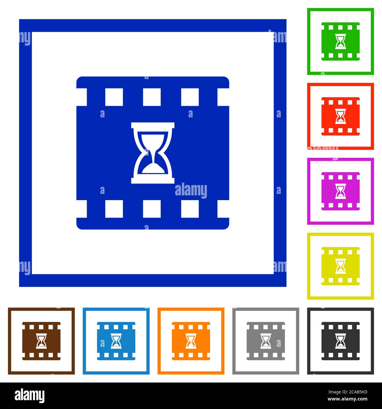 Movie processing flat color icons in square frames on white background Stock Vector