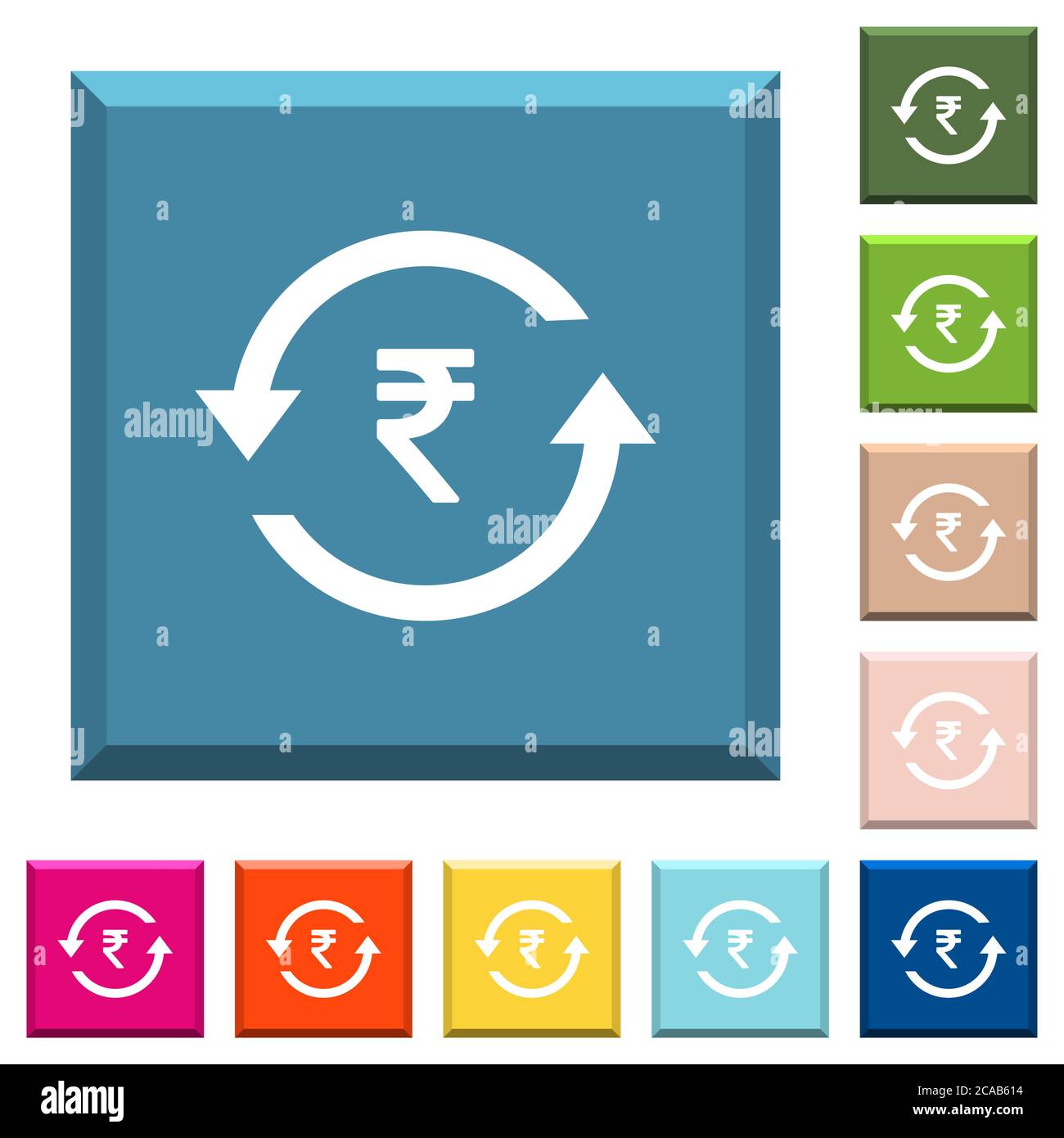 Rupee pay back white icons on edged square buttons in various trendy ...