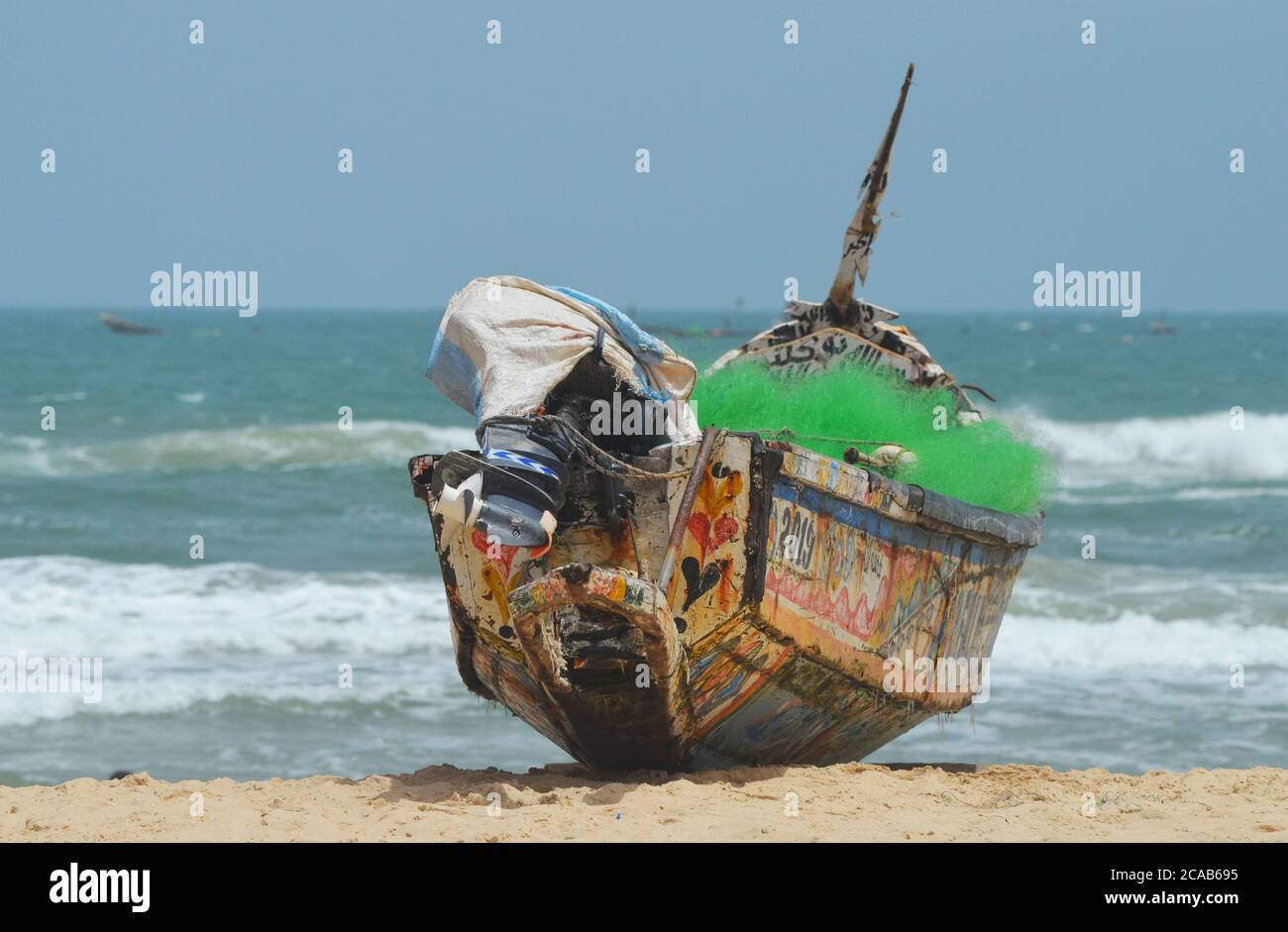 Artisanal fishing boats (pirogues) in the coast of Lompoul, Senegal Stock Photo