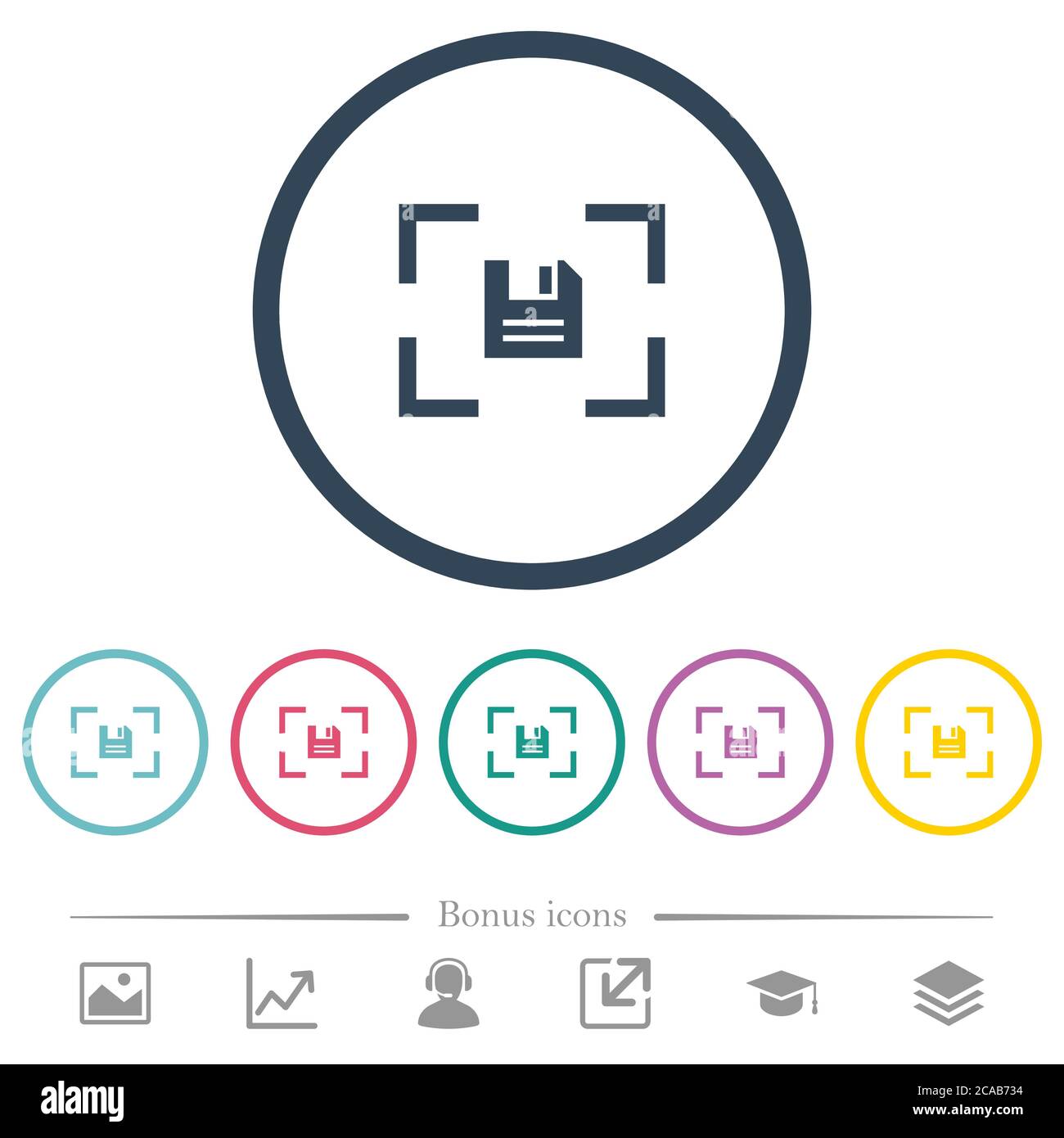 Camera save image flat color icons in round outlines. 6 bonus icons ...