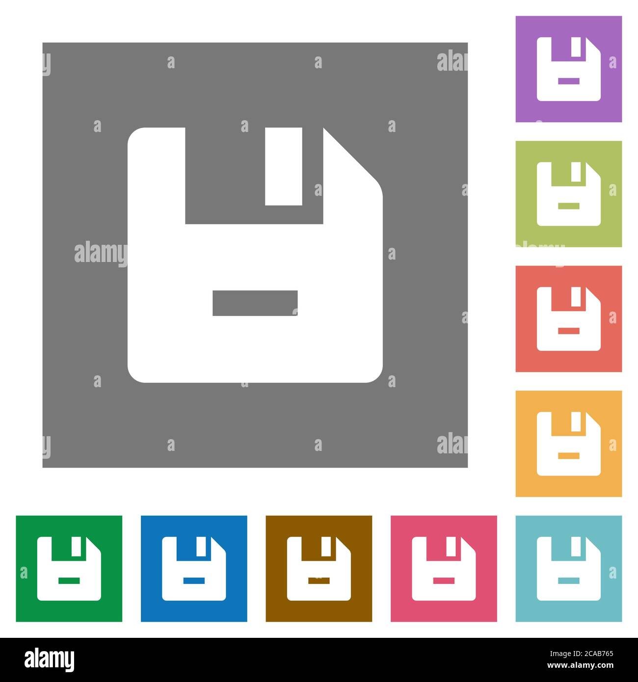 Remove file flat icons on simple color square backgrounds Stock Vector