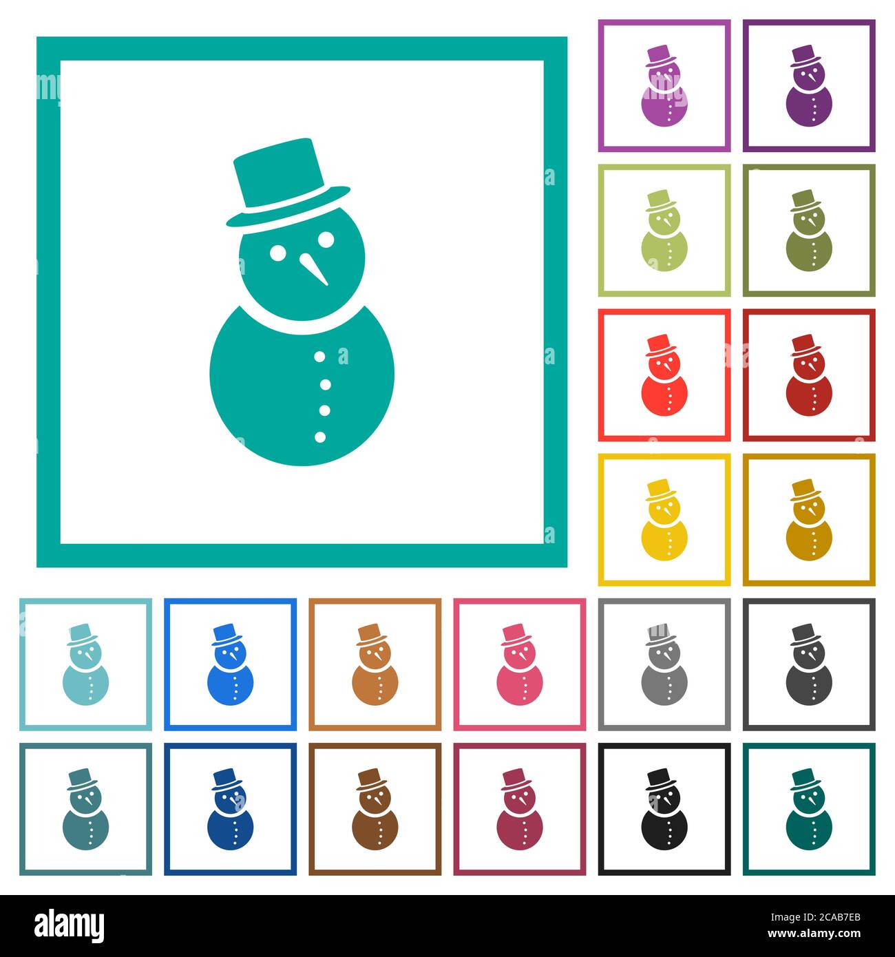 Snowman flat color icons with quadrant frames on white background Stock Vector