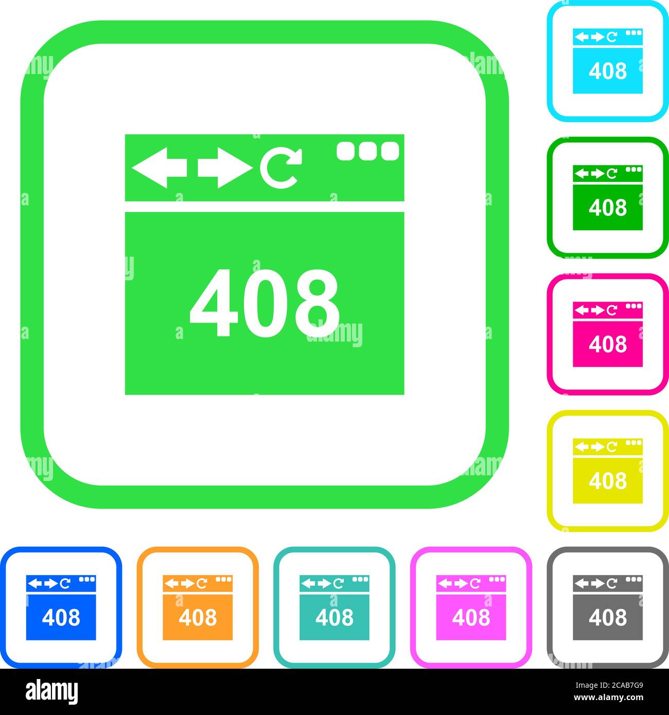 Browser 408 request timeout vivid colored flat icons in curved borders on white background Stock Vector