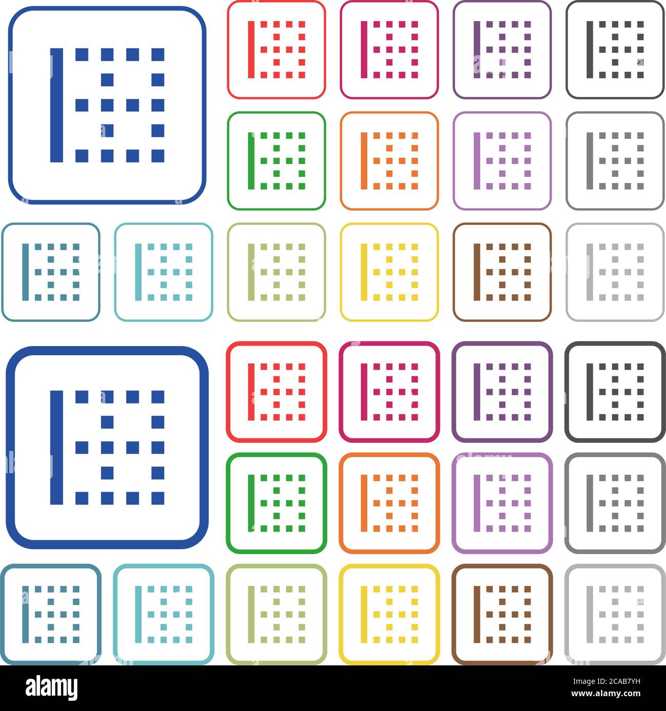Left border color flat icons in rounded square frames. Thin and thick versions included. Stock Vector