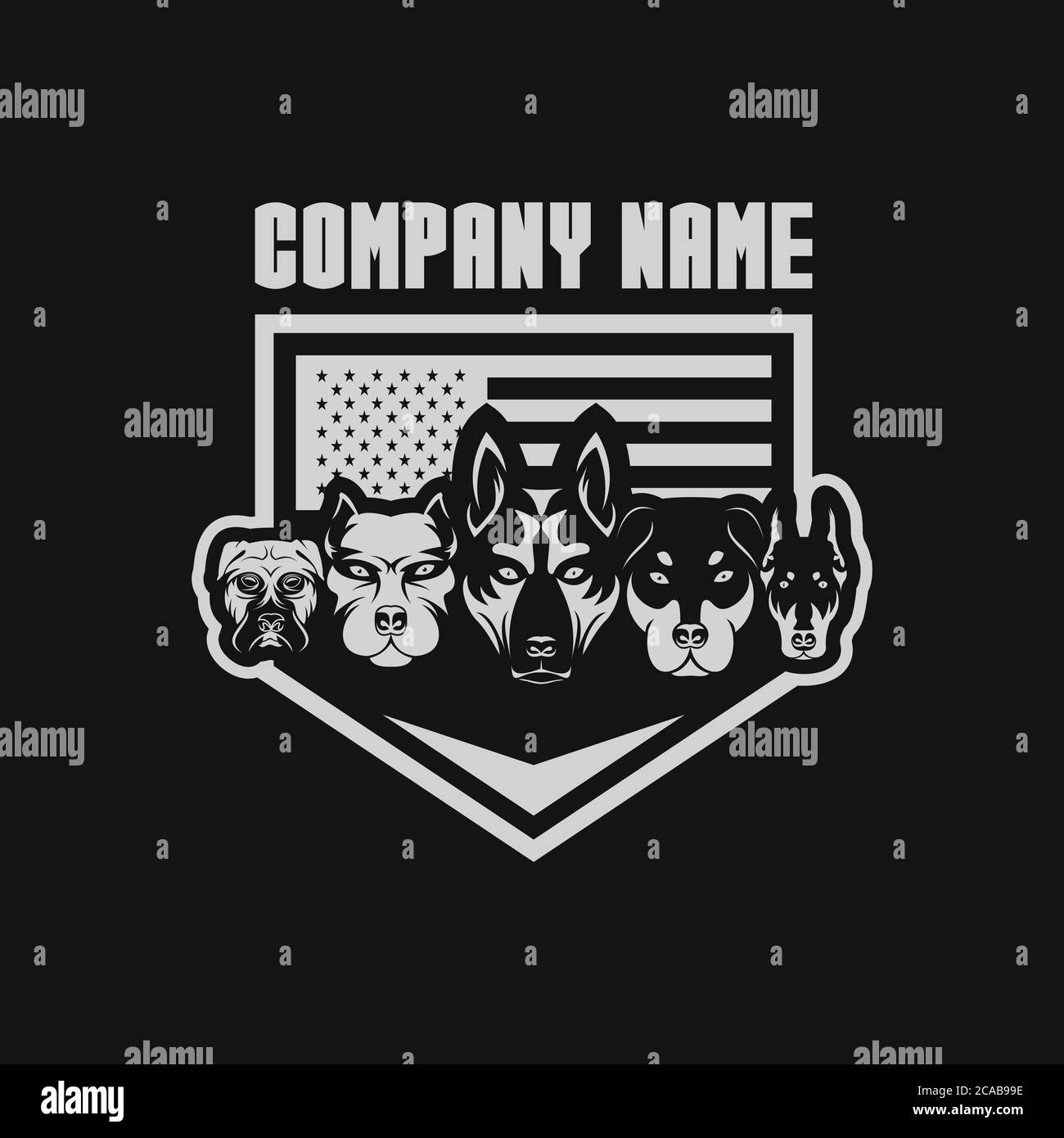 5 dog USA flage shield security design for your company or brand Stock Vector