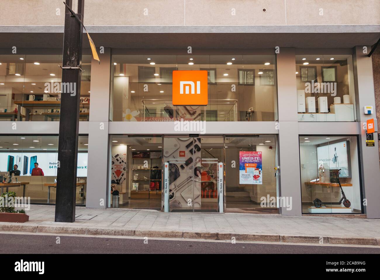 Xiaomi Mi Store on Av. Meritxell in Andorra la Vella, capital city of Andorra, a popular shopping destination for its low VAT rate of 4.5% Stock Photo