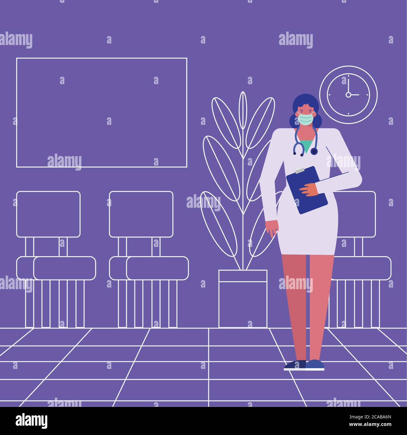 professional female doctor wearing medical mask with checklist vector