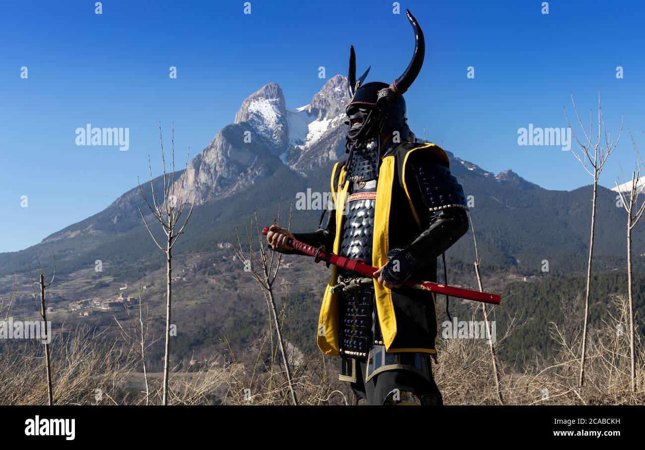 Japanese Samurai warrior dressed in armor with a mesmerizing ...