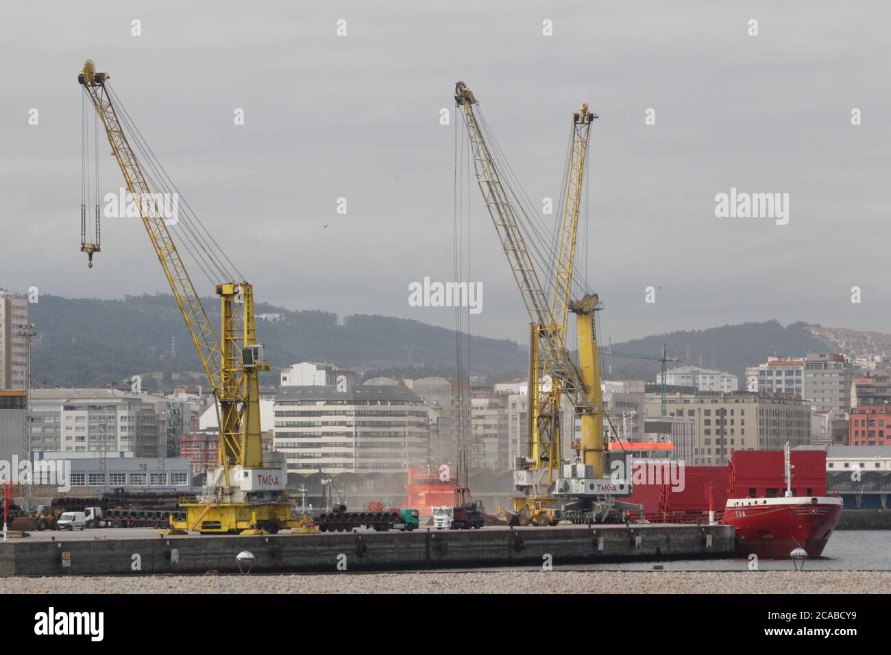 A CoruñaSpain. Cranes loading ship at the loading dock in the port of