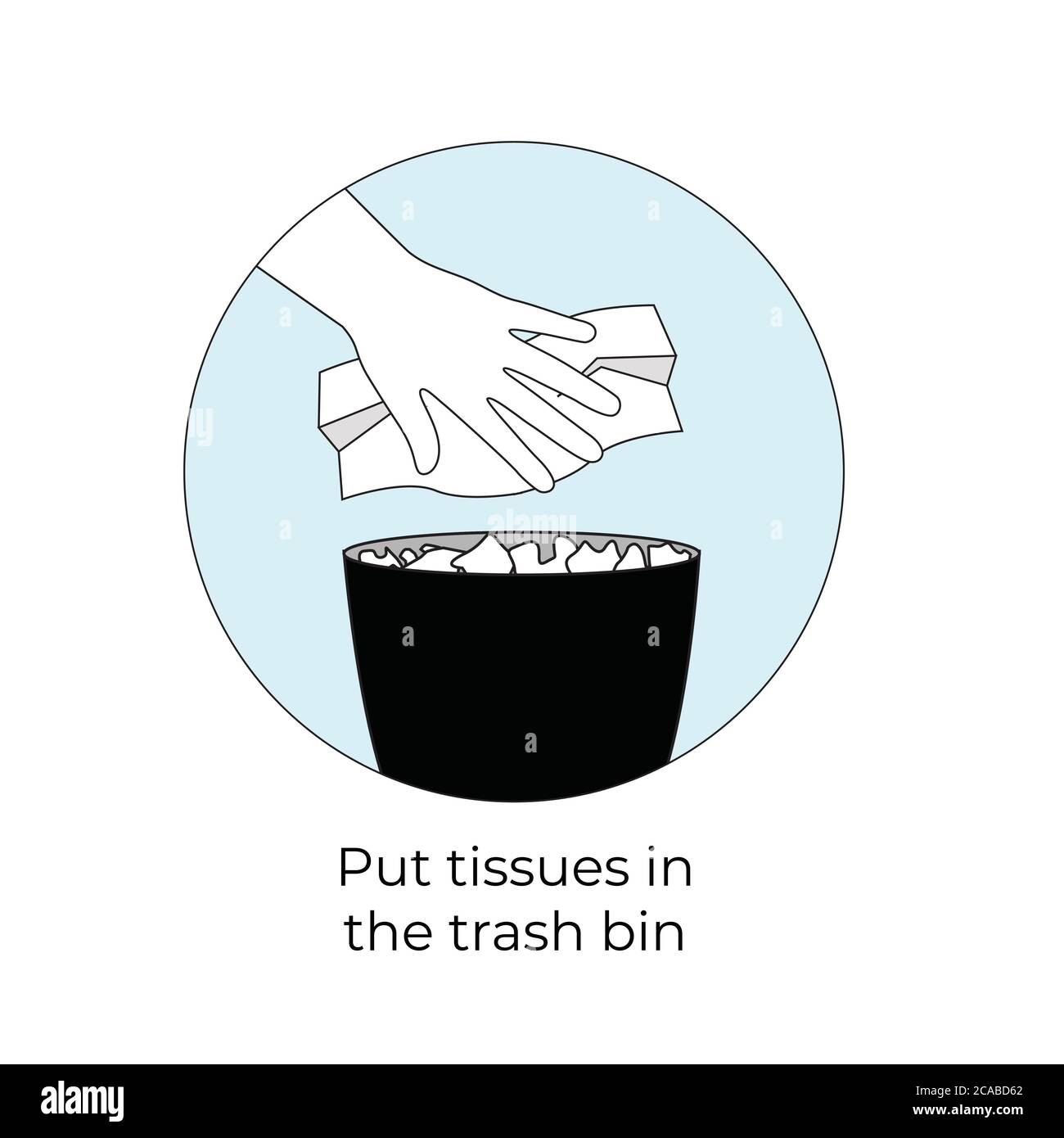 Put tissues in the trash bin sign. Facial Tissues In Garbage Bin