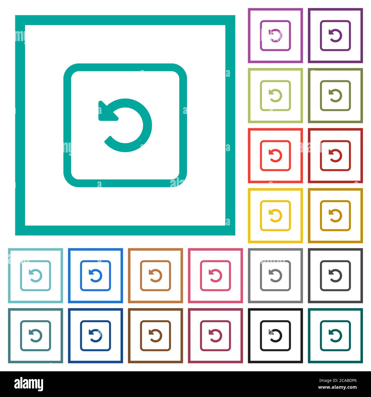 Rotate object left flat color icons with quadrant frames on white background Stock Vector